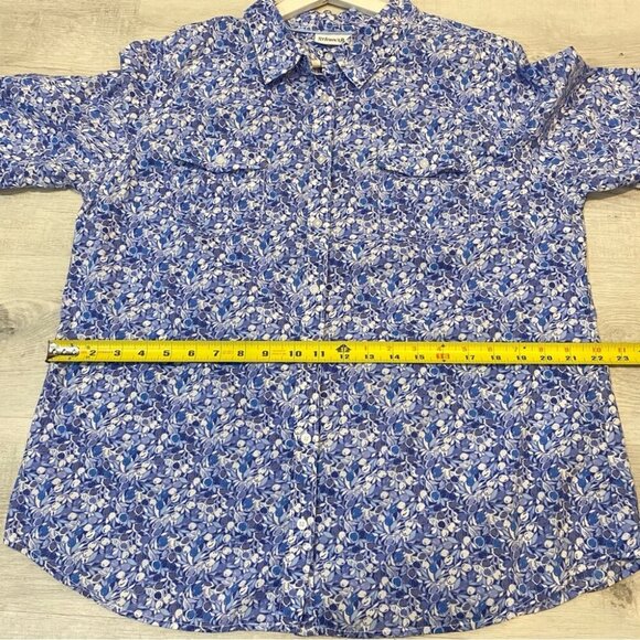 Vintage St. John’s Bay Cottagecore Blue Floral Print 3/4 Sleeve Collared Blouse - Picture 14 of 17